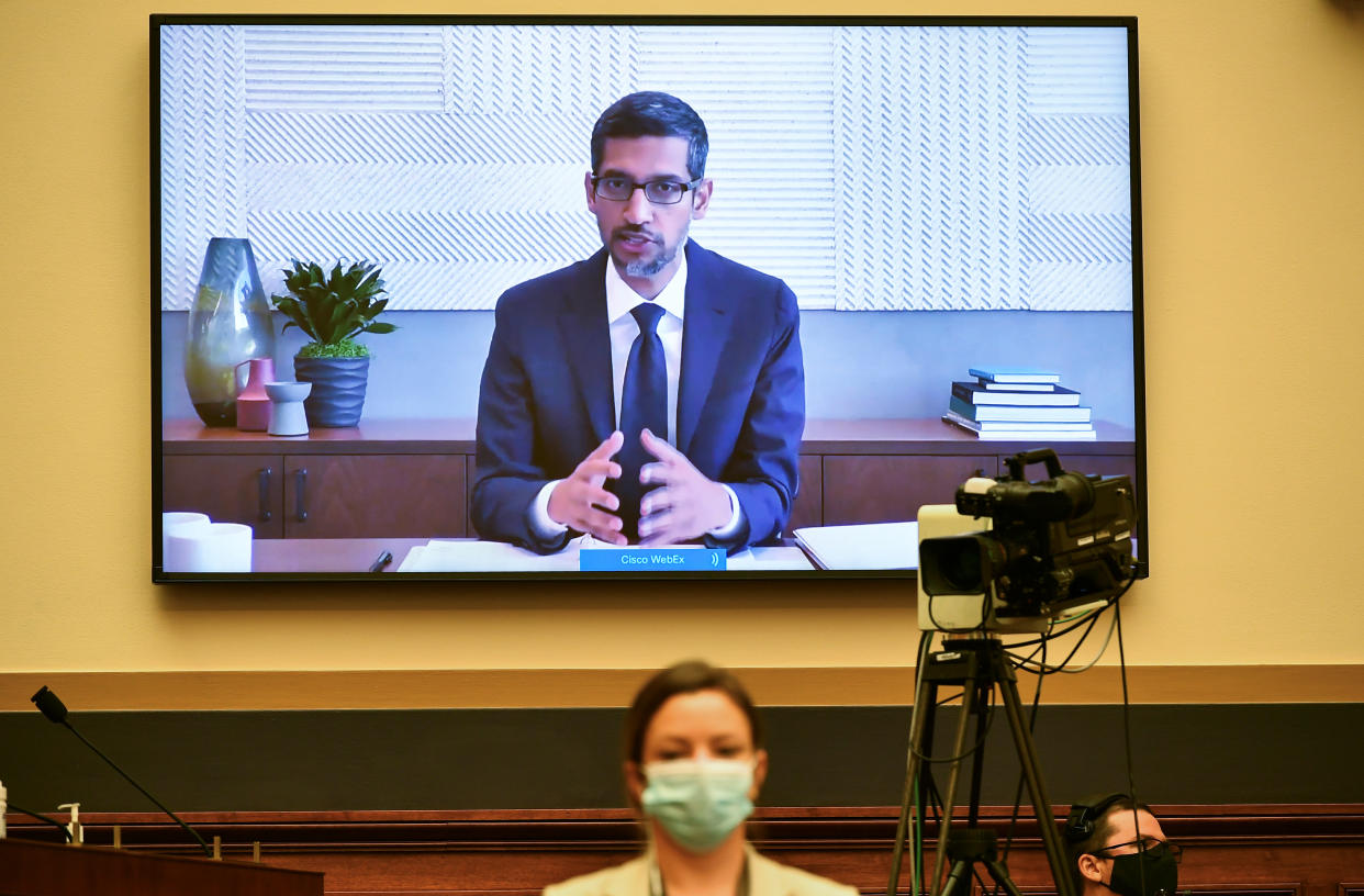 Google CEO Sundar Pichai testifies before the House Judiciary Subcommittee on Antitrust, Commercial and Administrative Law during a hearing on 