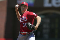 Cincinnati Reds starting pitcher Tyler Mahle (30) throws against the San Francisco Giants during the fifth inning of a baseball game Sunday, June 26, 2022, in San Francisco, Calif. (AP Photo/Darren Yamashita)