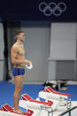 Ryan Murphy of the United States arrives for a swimming practice session at the Tokyo Aquatics Center at the 2020 Summer Olympics, Thursday, July 22, 2021, in Tokyo, Japan. (AP Photo/Matthias Schrader)