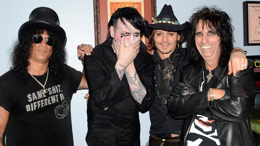 Slash, Marilyn Manson, Johnny Depp, Alice Cooper. Source: Getty