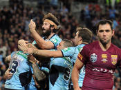 <p>Josh Dugan got NSW back in the game with a try.</p>