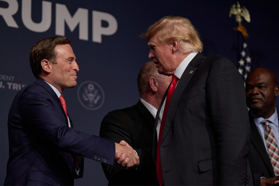 Former President Donald Trump greets Adam Laxalt 