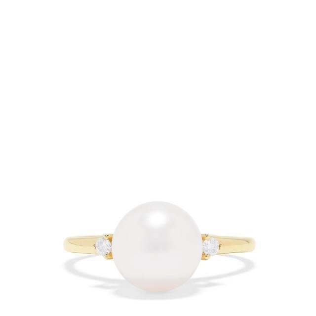 Effy 14K Yellow Gold Cultured Pearl and Diamond Accented Ring, 0.05 TCW