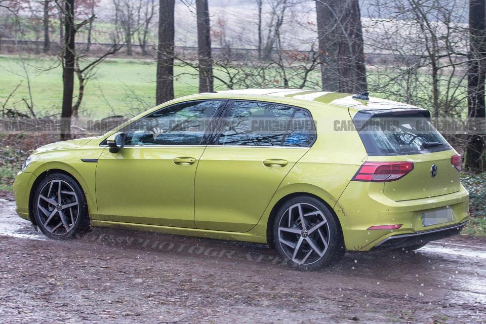<p>The front and rear overhangs appear to be slightly shorter than <a rel="nofollow noopener" href="https://www.caranddriver.com/reviews/a25137836/2019-volkswagen-golf-hatchback-by-the-numbers/" target="_blank" data-ylk="slk:the seventh-generation Golf's;elm:context_link;itc:0;sec:content-canvas" class="link ">the seventh-generation Golf's</a>, making for somewhat chunkier proportions. The new car will still ride on VW's MQB architecture, suggesting that its overall dimensions and footprint aren't likely to change much.</p>