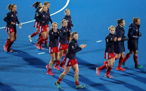  Great Britain players applauds fans following the Women's FIH Field Hockey Pro League match between Great Britain and China at Lee Valley Hockey and Tennis Centre  - Credit: Getty images