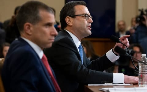 Stephen Castor, the Republican counsel for the House Intelligence Committee, sitting next to Barry Berke during Monday's impeachment hearing - Credit: MICHAEL REYNOLDS/EPA-EFE/REX&nbsp;