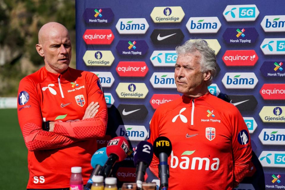 Update: Solbakken shared the latest on Haaland’s future from the Norway camp (NTB/AFP via Getty Images)