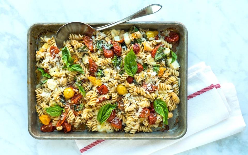 <p>Alison Ashton</p><p>This easy sheet-pan pasta toss is full of bright color, big flavor and heart-healthy ingredients.</p><p><strong>Get the recipe: <a href="https://parade.com/966968/jonashton/roasted-tomato-caprese-sheet-pan-pasta/" rel="nofollow noopener" target="_blank" data-ylk="slk:Healthy Roasted Tomato Caprese Sheet Pasta;elm:context_link;itc:0;sec:content-canvas" class="link ">Healthy Roasted Tomato Caprese Sheet Pasta</a></strong></p>