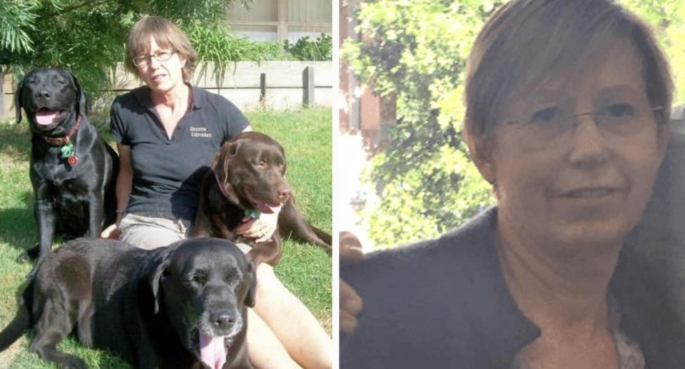 Wendy Sleeman with three dogs (left) and a close up of Wendy.