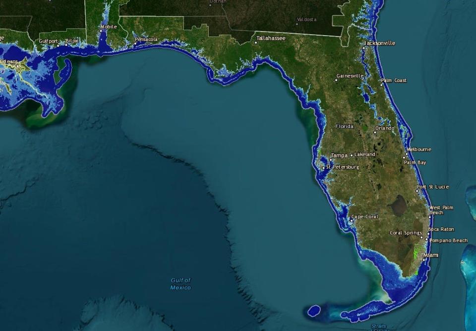 This imager from NOAA's Sea Level Rise Viewer shows what happens to Florida if the sea level rises three feet.