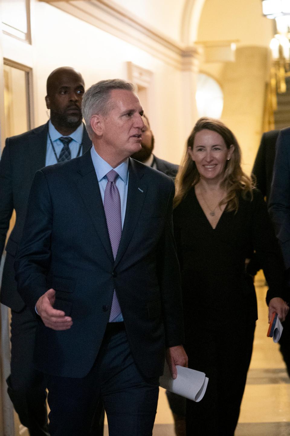 Speaker of the House Kevin McCarthy, R-Calif., arrives for a membership meeting at the United States Capitol on Tuesday, Oct, 3, 2023.