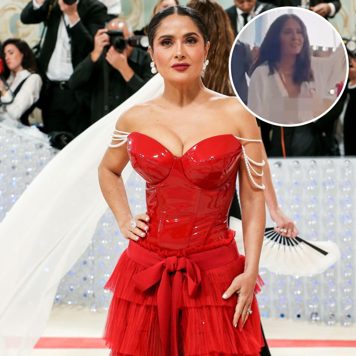 Salma Hayek, 57, suffers nip slip as she strips off under open robe for  glow-up - Daily Star