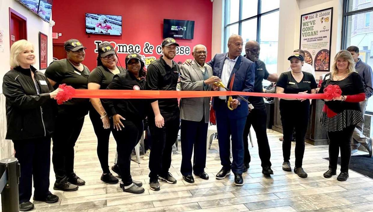 A ribbon-cutting ceremony was held on Nov. 11, 2022 for the reopening of I Heart Mac & Cheese in Athens, Ga.