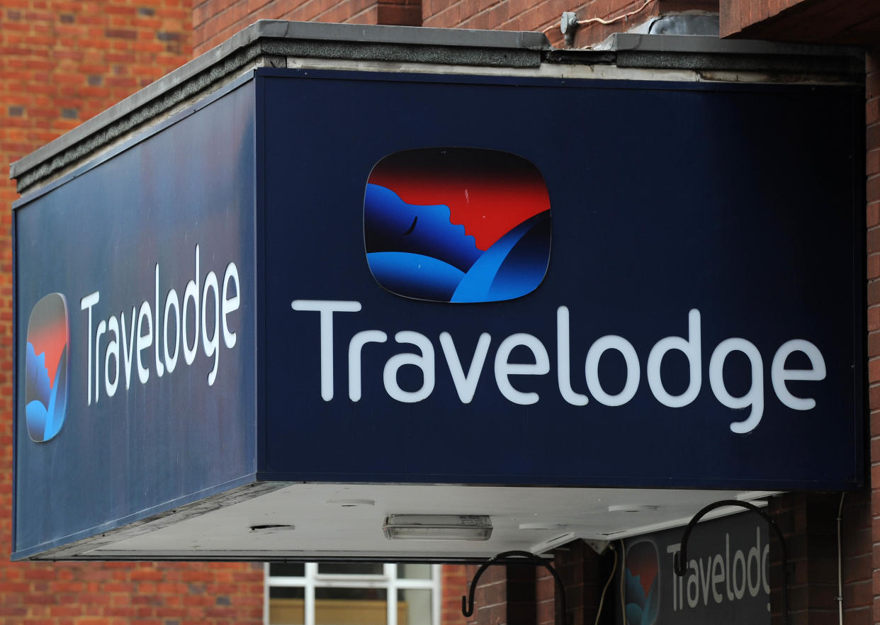 A general view of Travelodge hotel sign near to Marylebone Station, central London.