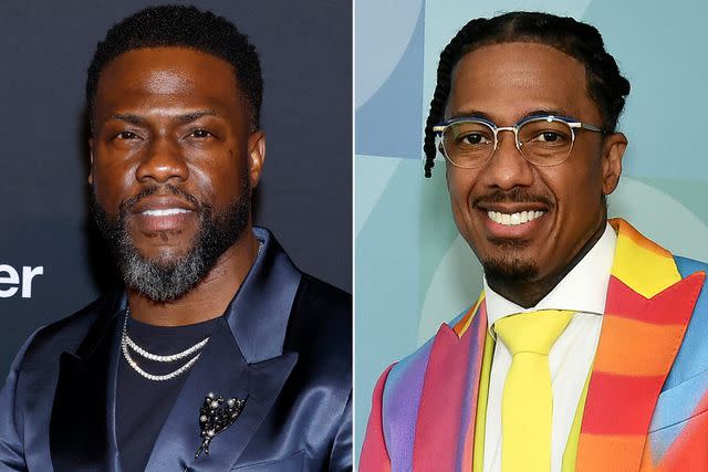 <p>Paul Morigi/Getty; FOX via Getty</p> Kevin Hart and Nick Cannon