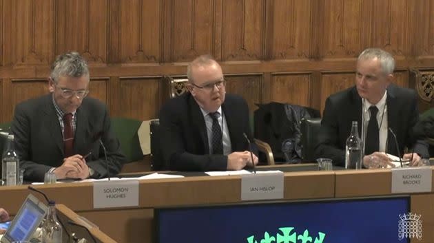 Solomon Hughes, Ian Hislop and Richard Brooks speaking at the hearing. (Photo: House of Commons - PA Images via Getty Images)