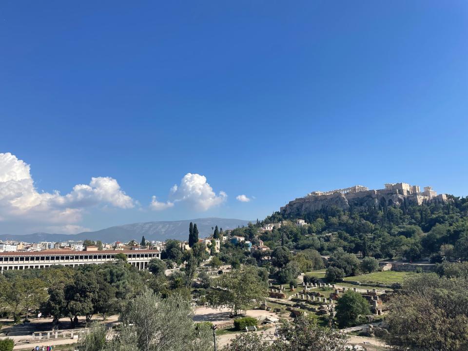 view of ancient agora in athens greece