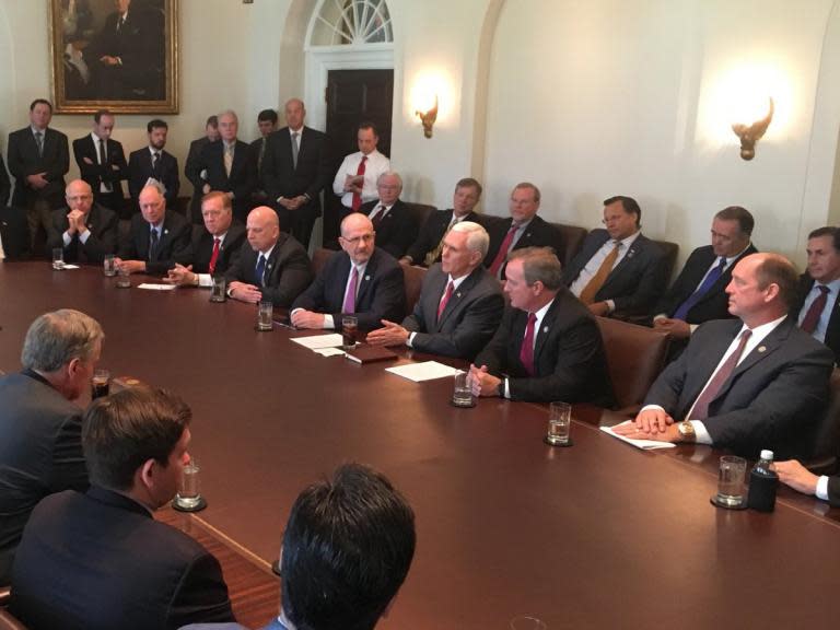 A picture of a White House meeting with lawmakers about a new healthcare bill affecting access to pregnancy and maternity care shows 25 men discussing the reforms – and not a single woman.Even more men are partly visible in the peripheries of the image, which was shared on Twitter by Vice President Mike Pence.Women’s health charity Planned Parenthood pointed out this anomaly, writing on the social network: “Here’s the picture of the leaders negotiating away birth control, maternity care and abortion. Notice anything?”Donald Trump met the conservative Freedom Caucus, an all-male group of 30 Republican House representatives, to discuss an amendment to the bill designed to repeal Obamacare.“Appreciated joining [Donald Trump] for meeting with the Freedom Caucus again. This is it. PassTheBill,” wrote Mr Pence.A vote on the bill was scheduled to take place yesterday, but has been delayed to today because critics from the left and right were reluctant to support it.One of the key sticking points for conservatives is the requirement for health insurance companies to cover a list of 10 “essential health benefits”.These include basic reproductive health care such as pregnancy, maternity and newborn care, as well as screening for diseases including breast and cervical cancer and services for mental health, drug abuse and chronic disease management.> Appreciated joining @POTUS for meeting with the Freedom Caucus again today. This is it. PassTheBill pic.twitter.com/XG6lQIy5a6> > — Vice President Pence (@VP) > > March 23, 2017Republicans say forcing insurers to provide this care limits freedom of choice and pushes up premium prices, but critics say it will make maternity care more expensive and less freely available.“This policy is going to murder poor women,” wrote journalist Kelly Weill on Twitter, citing a detail of the amendment to the bill proposed by Republicans in an attempt to get conservative House members on board.The amendment would allow states to take away insurance from new mothers who fail to find a job within two months of giving birth, restricting their access to check-ups, education programmes and screening for post-natal depression, reported Slate.Another photograph of the meeting tweeted by Mr Trump’s special assistant Cliff Sims, showing a standing ovation when the President entered the room, 28 men were visible and one woman, Kellyanne Conway. Friday’s vote represents a gamble with monumental political stakes, as rebellions by conservatives and moderates, many of whom oppose the bill because public support for the Affordable Care Act, signed in 2010 by Mr Obama, is high in many states.Its repeal, which is likely to leave more Americans uninsured, would also block for one year federal payments to Planned Parenthood.> Lengthy standing ovation from the Freedom Caucus when @POTUS walked into the Cabinet Room just now. Big momentum toward RepealAndReplace. pic.twitter.com/N1FLGAVFMN> > — Cliff Sims (@CSims45) > > March 23, 2017The new bill also bars people from receiving tax credits to help pay premiums for plans that provide abortions.In a debate earlier this month on the Obamacare replacement bill, a Republican House representative from Illinois said men should not have to pay for insurance for maternal care.“What about men having to purchase prenatal care?” said John Shimkus, reported Penn Live. “Is that not correct? And should they?”Democrat representative Mike Doyle replied: “There is no such thing as a la carte insurance”.Medical associations, consumer groups and hospitals are opposed to the new bill or voicing misgivings, and some Republican governors say the it cuts provisions for low-income citizens too deeply and would leave many uncovered.Republicans can lose only 22 votes in the face of united Democratic opposition.Representative Mark Meadows, head of the Freedom Caucus, said he remained a “no” but did not answer when asked whether the group still had enough votes to kill the legislation.One member of that group, representative Paul Gosar, said: “Everybody asked us to take a moment and reflect. Well, we'll reflect.”