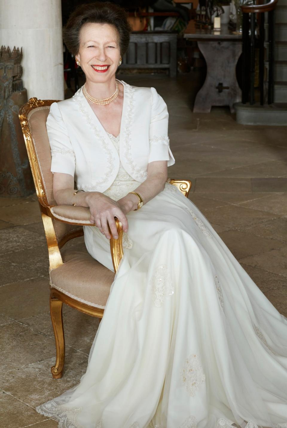 Anne is pictured smiling at her Gatcombe Park home in Gloucestershire (Camera Press via Getty Images)