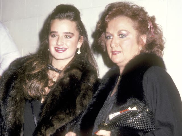 <p>Ron Gallela, Ltd. / Getty</p> Kyle Richards and mother Kathleen Richards on September 28, 1985 in West Hollywood, California..
