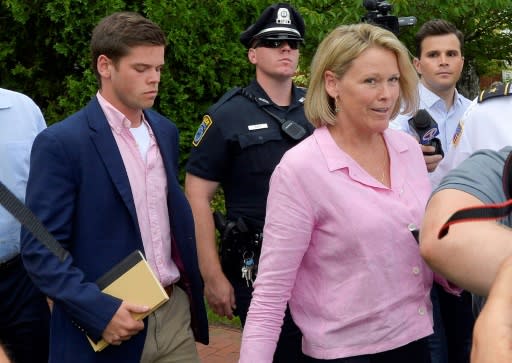 William Little, pictured with his mother Heather Unruh after a pre-trial hearing, was working as a busboy for the summer in Nantucket when he says he was assaulted