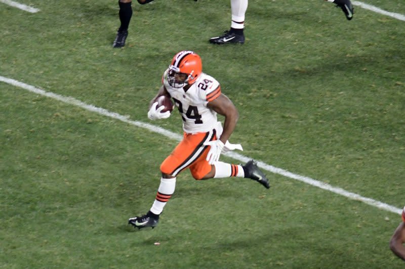 Running back Nick Chubb is the fourth-leading rusher in Cleveland Browns history. File Photo by Archie Carpenter/UPI