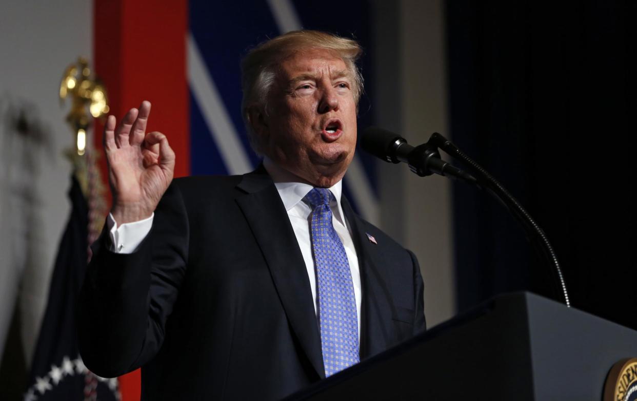 President Donald Trump speaks during the Heritage Foundation's President's Club meeting: Martin H. Simon - Pool/Getty Images