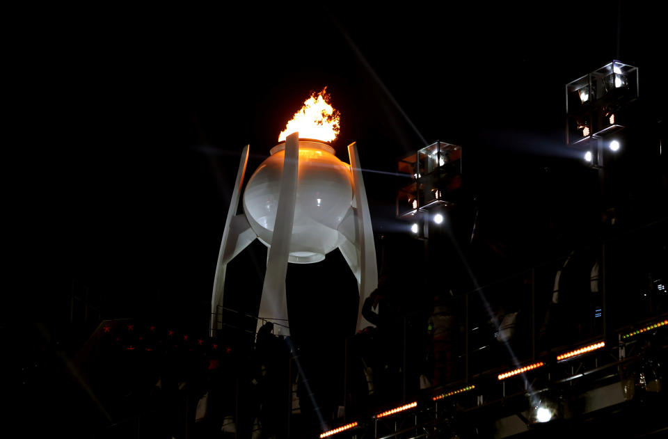 The&nbsp;Olympic torch burns.