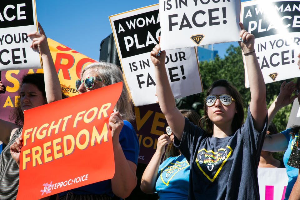 <p>Local politicians, activists and others participate in a protest in Union Square to denounce President Donald Trump’s selection of Brett Kavanaugh as his nomination to the Supreme Court on July 10, 2018 in New York City. (Photo: Karla Ann Cote/NurPhoto via Getty Images) </p>