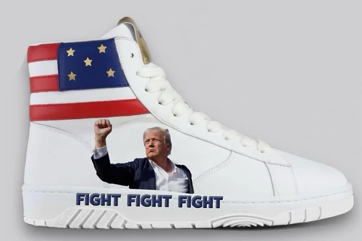 Trump’s supporters could buy sneakers celebrating him surviving the attempt on his life for $299 (gettrumpsneakers.com)