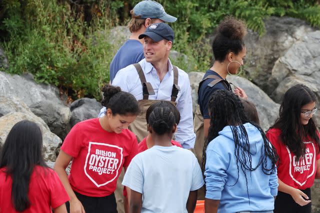 <p>Cindy Ord/Getty </p> Prince William with kids on an Earthshot Prize-allied trip to New York last month