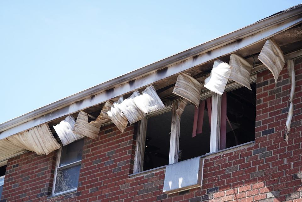 Scenes of a fire in an apartment at the Surrey Carlton Apartment complex at 53 Ewing Ave. in Spring Valley on Tuesday, April 23, 2024. Fire department was dispatched to the fire at 9:29PM on Monday April 22nd.