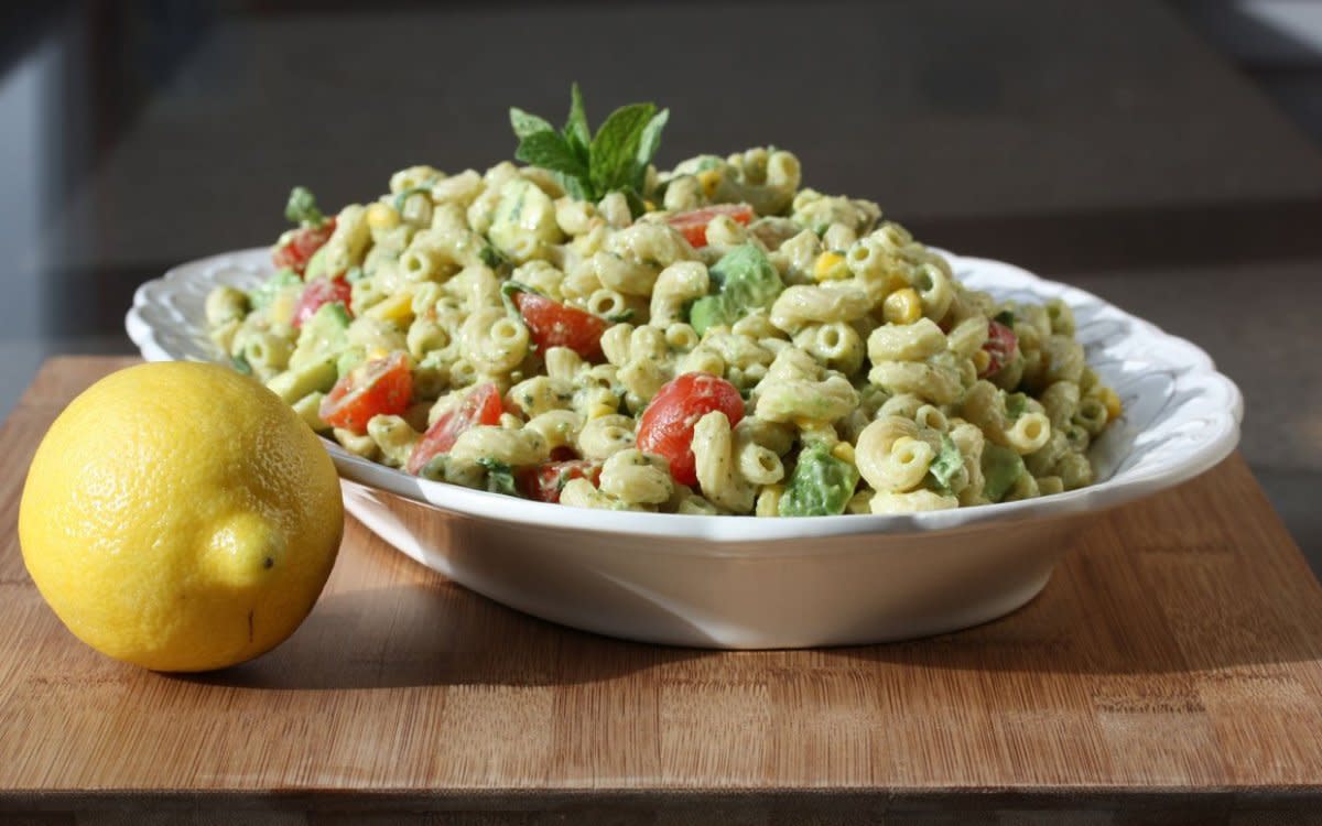 <p>Meal Makeover Moms</p><p>No mayo in this mac salad! Instead, it has a homemade dressing with an avocado base.</p><p><strong>Get the recipe: <a href="https://parade.com/54810/mealmakeovermoms/a-better-for-you-macaroni-salad/" rel="nofollow noopener" target="_blank" data-ylk="slk:Avocado Macaroni Salad;elm:context_link;itc:0;sec:content-canvas" class="link rapid-noclick-resp">Avocado Macaroni Salad</a></strong></p>