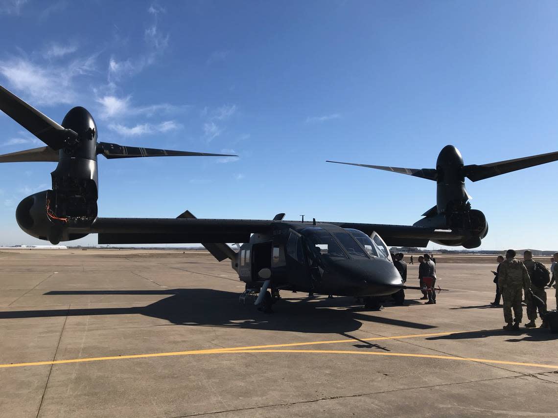 This is the Bell V-280 Valor that flew a demonstration for military officials and U.S. Rep. Granger, R-Fort Worth, Wednesday, Jan. 8, at the Bell Helicopter Flight Research Center in Arlington.