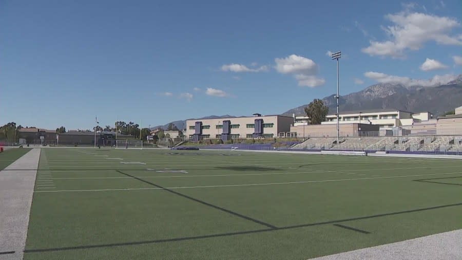 Rancho Cucamonga High School football field. (KTLA)