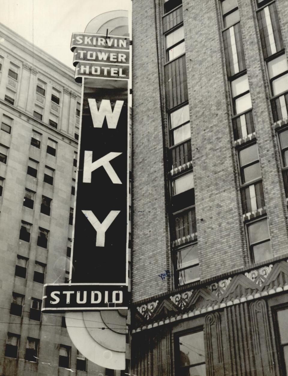 The sign for the WKY Studio at the Skirvin Tower Hotel was photographed in April 1936 for a special section that was published in The Daily Oklahoman. The sign, with nearly 6-foot letters that shined brightly at night, was removed in 1951 when WKY moved to a new location.