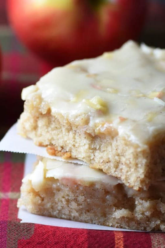 <p>Belly Full</p><p>This easy sheet cake is moist and buttery, with cinnamon and apples throughout. Plus a silky icing infused with caramel flavor that is to die for! Great dessert for fall baking or any time all year long.</p><p><strong>Get the recipe: <a href="https://bellyfull.net/caramel-apple-sheet-cake/" rel="nofollow noopener" target="_blank" data-ylk="slk:Caramel Apple Sheet Cake;elm:context_link;itc:0;sec:content-canvas" class="link rapid-noclick-resp">Caramel Apple Sheet Cake</a></strong></p>