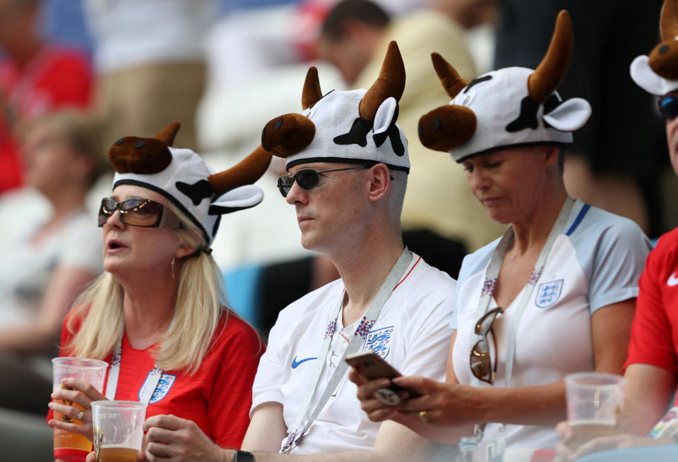 <p>England fans inside the stadium before the match </p>