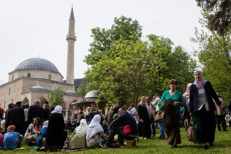 Believers wait for an opening ceremony of renewed Aladza Mosque that was demolished at the beginning of the Bosnian war in Foca, Bosnia and Herzegovina, May 4, 2019. REUTERS/Stevo Vasiljevic