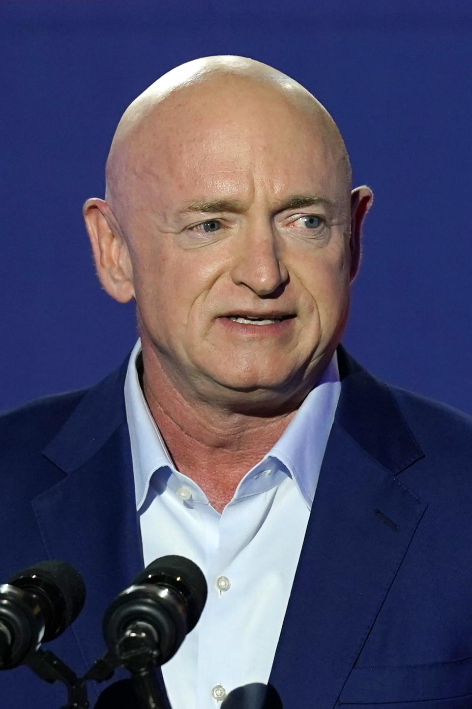 FILE - Sen. Mark Kelly, D-Ariz., speaks at an election night event Nov. 3, 2021, in Tucson, Ariz. Kelly will be a formidable opponent for whoever emerges from the GOP primary. A former astronaut and Navy pilot, Kelly is the husband of former Rep. Gabrielle Giffords, who survived an assassination attempt. He has worked to build a profile as a moderate since he was elected in a 2020 special election to finish the term of the late Republican Sen. John McCain. (AP Photo/Ross D. Franklin, File)