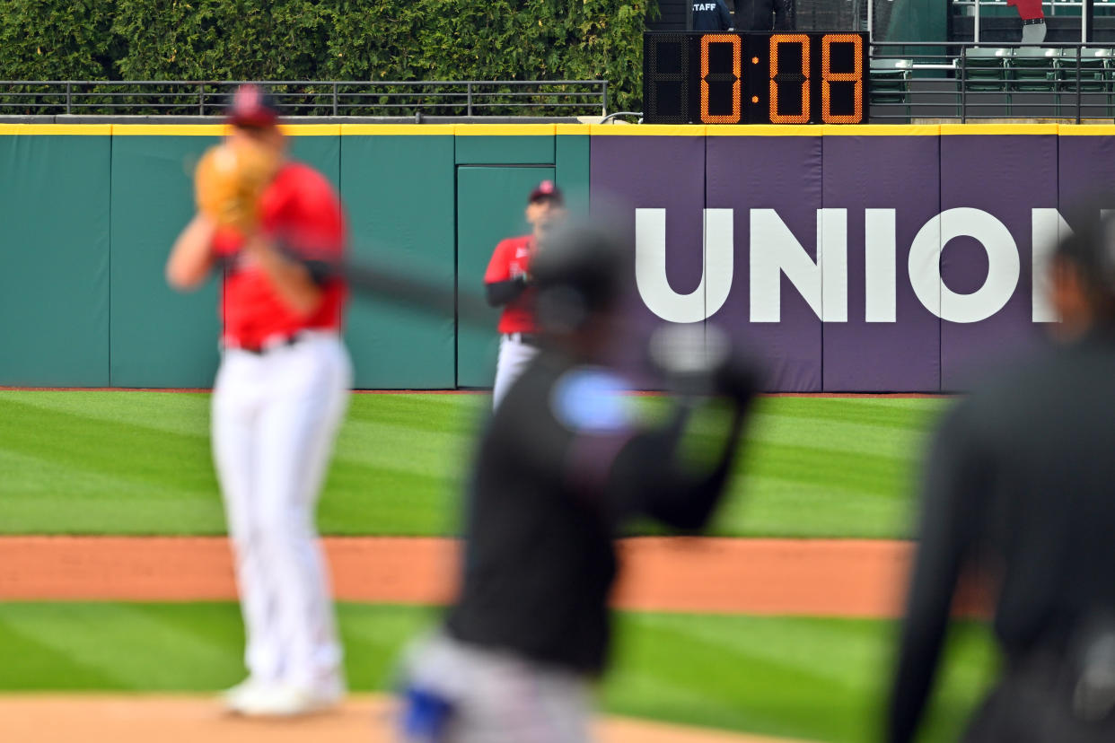 The pitch clock sped up MLB games in 2023. (Photo by Jason Miller/Getty Images)