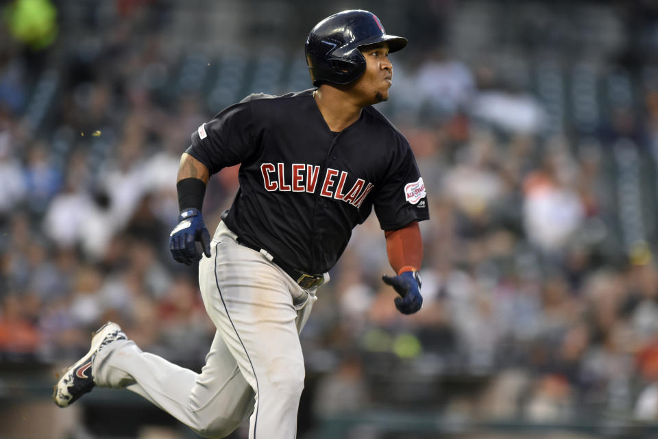 Cleveland Indians' Jose Ramirez runs after hitting a triple against the Detroit Tigers during the top of the fifth inning of a baseball game, Friday, June 14, 2019, in Detroit. (AP Photo/Jose Juarez)