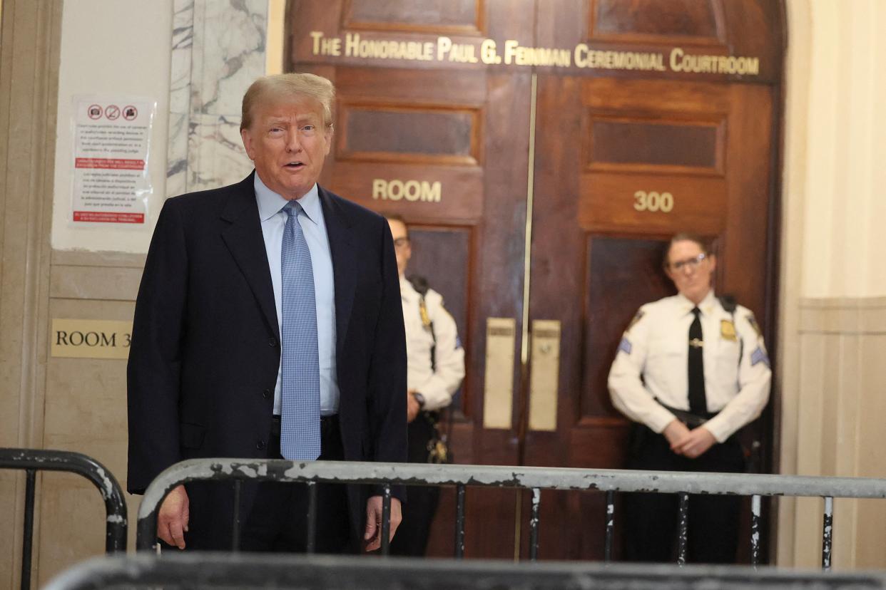 Former president Donald Trump attends his Manhattan courthouse trial in a civil fraud case on 18 October 2023 (REUTERS)