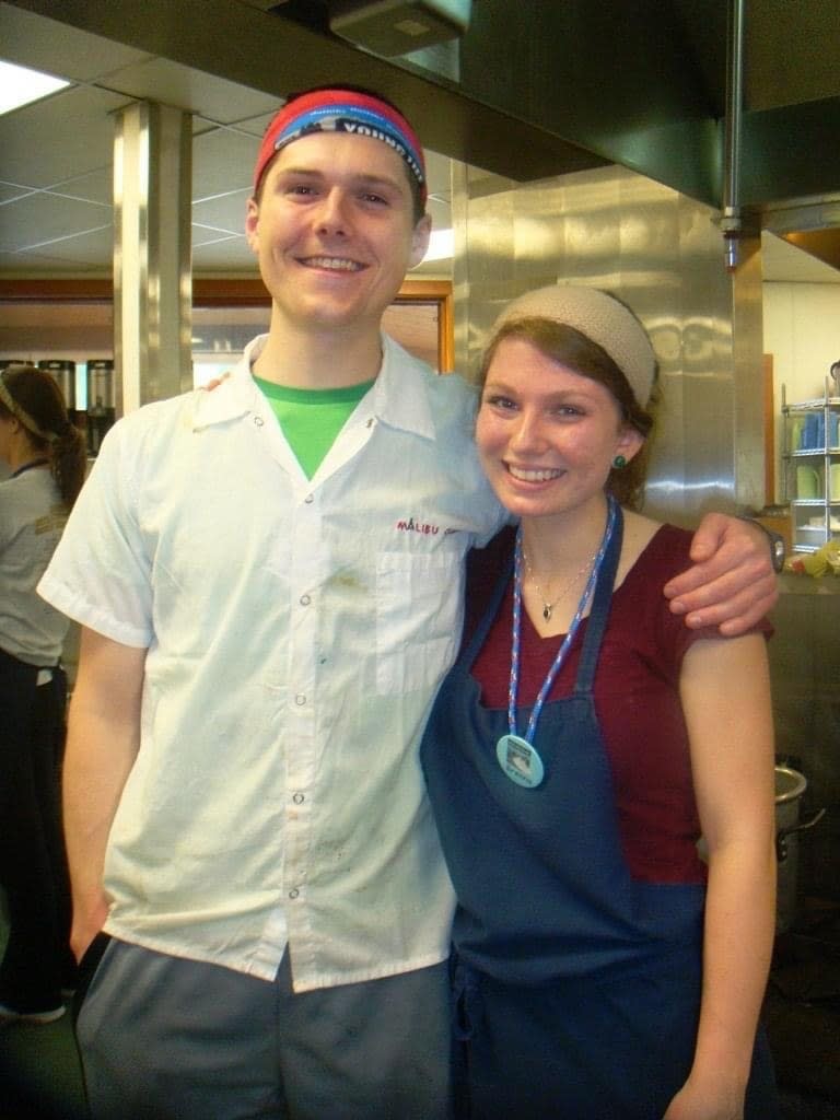 Thomas and his friend Brenna Bream, a former Malibu guide, work in the camp kitchen in 2011.