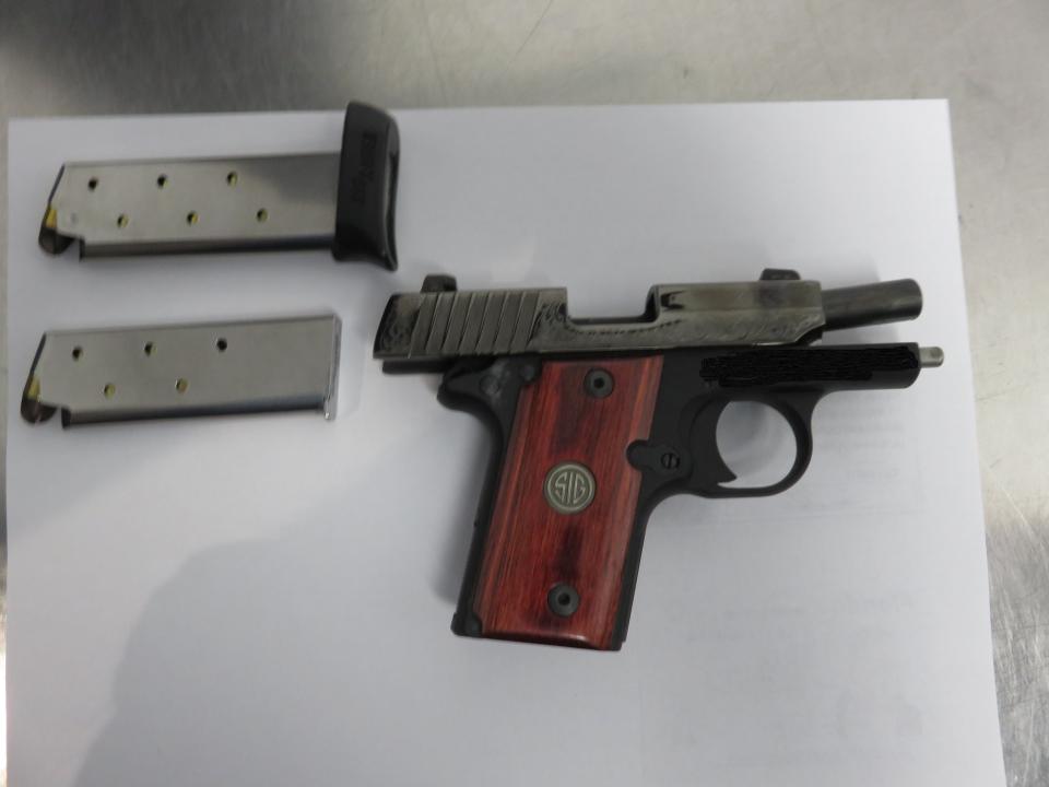 This is one of six handguns that TSA agents confiscated from passengers trying to illegally bring them on to planes as a carry-on item at Daytona Beach International Airport in 2021. Four of the six guns were loaded.