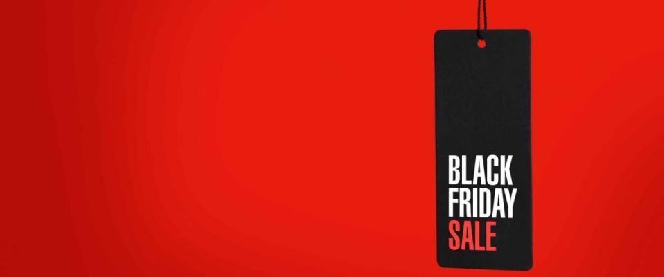 Black friday. Sale tag on the red background