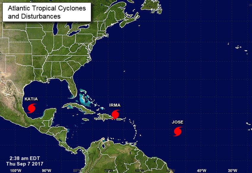 Tres huracanes activos en estos momentos en el Atlántico | imagen NOAA