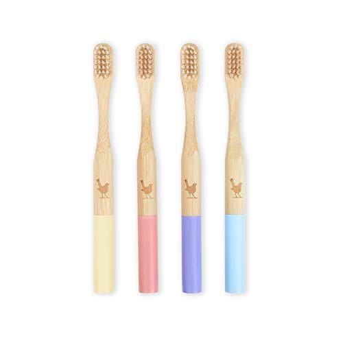 Native Birds Kids Bamboo Toothbrush with Soft Bristles, Set of 4 Eco Friendly Toothbrushes, BPA Free