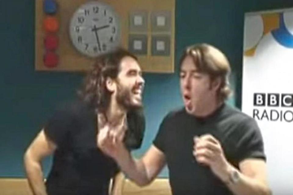 Prank calls: Russell Brand was sacked in 2008 after airing messages he had left for veteran actor Andrew Sachs with Jonathan Ross (BBC)