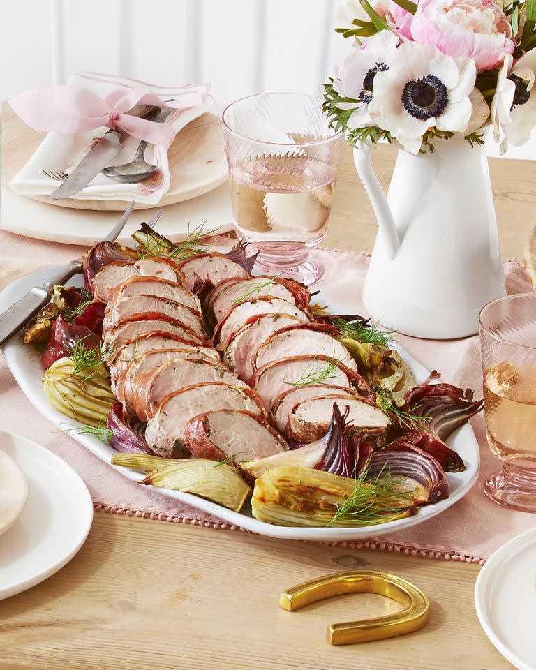 Prosciutto-Wrapped Pork Tenderloin With Roasted Fennel